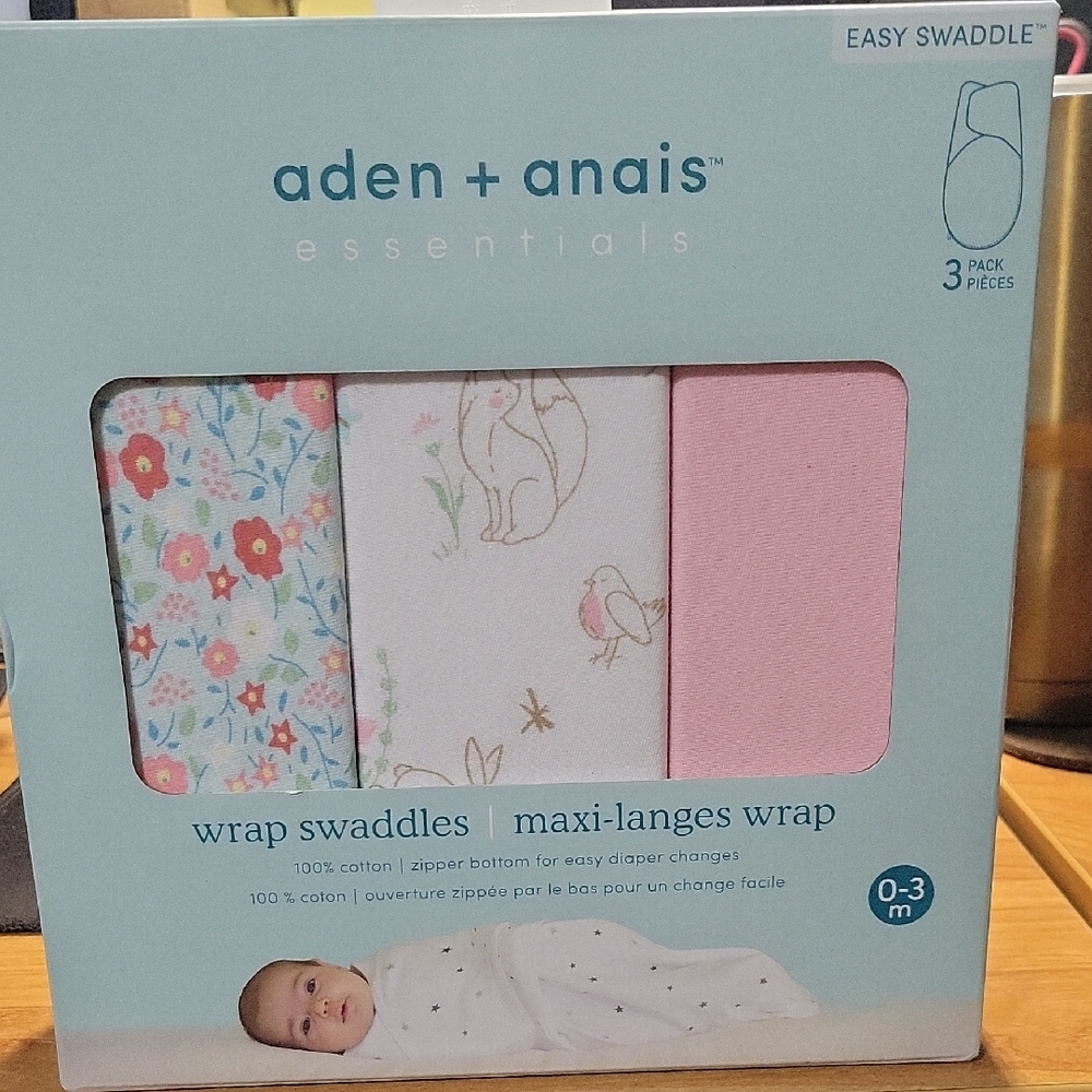 aden + anais Essentials Baby Wrap Swaddles - Pink Floral Set - NIB